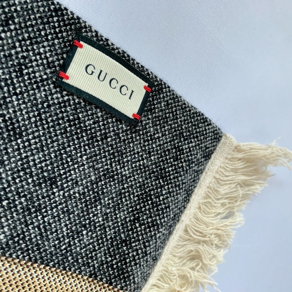 Gucci Interlocking Gg Houndstooth Wool Scarf Blac… - image 5